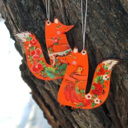 Fox Ornament Wooden Hand Painted Christmas Or Easter Animal Foxes Lovers Decorations Ukrainian Petrykivka Folk Art For Kids & Adults Gifts - thumbnail 3