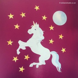 Unicorn Fabric Wall Decal Watercolor Moon & Stars, Reusable - thumbnail 3