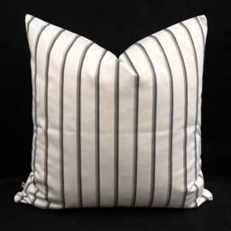 Luxury Designer White Grey Striped Cotton Fabric Cushion Pillow Throw Cover - thumbnail 1