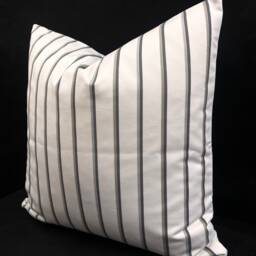 Luxury Designer White Grey Striped Cotton Fabric Cushion Pillow Throw Cover - thumbnail 3
