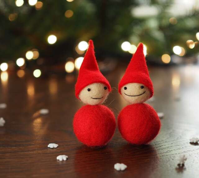 Felted Christmas Elf Ornament Scandinavian Red Gnome, Stocking Stuffer - image 1