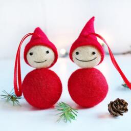 Felted Christmas Elf Ornament Scandinavian Red Gnome, Stocking Stuffer - thumbnail 3