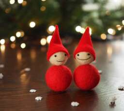 Felted Christmas Elf Ornament Scandinavian Red Gnome, Stocking Stuffer