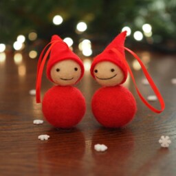 Felted Christmas Elf Ornament Scandinavian Red Gnome, Stocking Stuffer - thumbnail 2