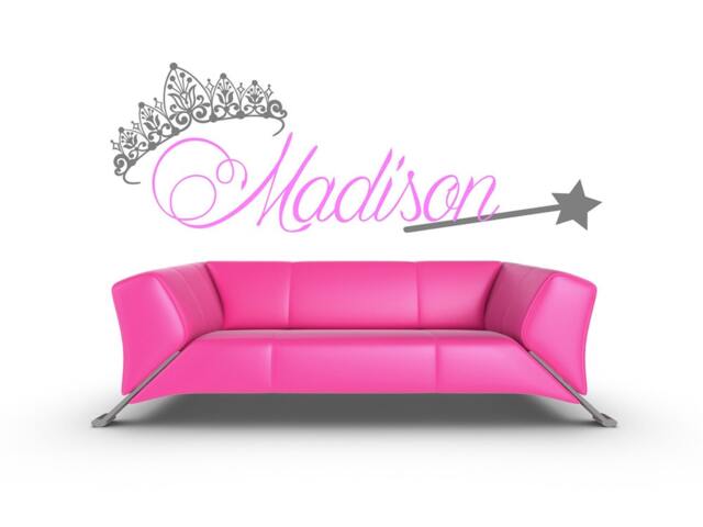 Princess Crown Wall Decal, Personalized Name Sign, Custom Tiara Art, Fairy Wand Decoration, Fairytale Room Decor, Royal Gift - image 1