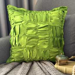 Clover Green Satin, Ruched Texture Solid Pattern, Contemporary Throw Pillow Cover/Euro Sham - Dreamy - thumbnail 1