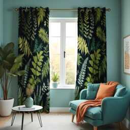 Fern Print Curtain, Green Leafy Drape, Tropical Plant Window Treatment, Botanical Flower Home Decor, Living Room & Bedroom Curtain Panel - thumbnail 1