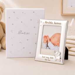 Personalised New Baby Photo Frame, Silver Elephant Motif, 4x6 - thumbnail 2