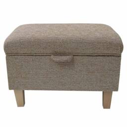Handmade Nutmeg Brown Storage Ottoman - Caledonian Textured Plain Fabric Bespoke British Made - thumbnail 3