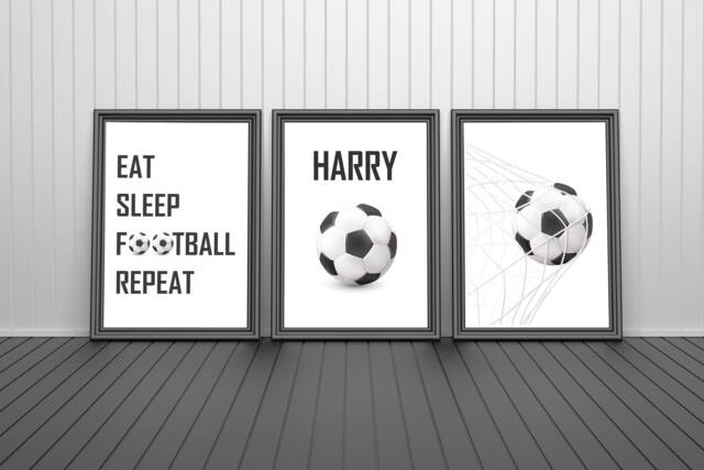 Personalised Football Wall Art Prints Teen Boy Bedroom Decor - Set Of 3 - image 1
