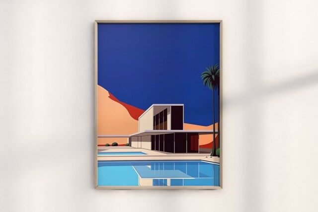 Hiroshi Nagai Poolside By Desert Print, Artwork, Decor, Minimalist Pool Art, Watermelon - image 1