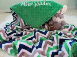 Personalized Minky Baby Boy Blanket, Cuddle Fabric, Shower Gift - thumbnail 1
