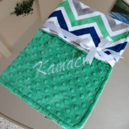 Personalized Minky Baby Boy Blanket, Cuddle Fabric, Shower Gift - thumbnail 3