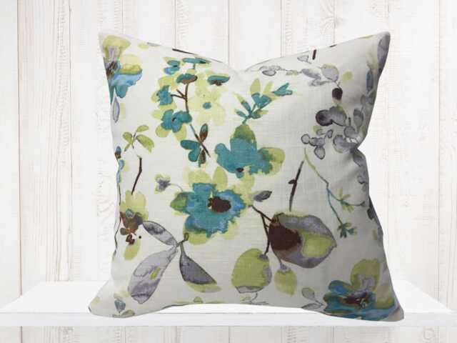 Aqua Teal Floral Pillow Cover, Vern Yip Asian Pattern, Farmhouse Decor - image 1