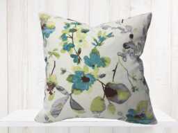 Aqua Teal Floral Pillow Cover, Vern Yip Asian Pattern, Farmhouse Decor - thumbnail 1