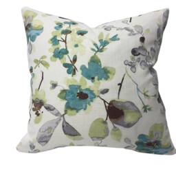 Aqua Teal Floral Pillow Cover, Vern Yip Asian Pattern, Farmhouse Decor - thumbnail 2