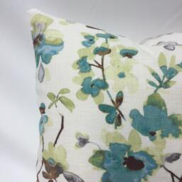 Aqua Teal Floral Pillow Cover, Vern Yip Asian Pattern, Farmhouse Decor - thumbnail 3