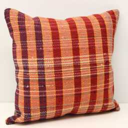 Handmade Turkish Kilim Pillow Cover, Wool & Cotton, 16x16 - thumbnail 1
