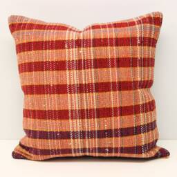 Handmade Turkish Kilim Pillow Cover, Wool & Cotton, 16x16 - thumbnail 2