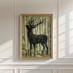 stag in Forest Poster, Japanese Woodblock Art Print - thumbnail 2