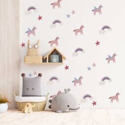Unicorn Wall Decals Rainbow Nursery Decor Stickers - thumbnail 1