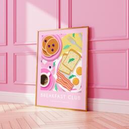 Pink Breakfast Club Print Poster, Coffee Wall Art, Retro Trendy Art Kitchen Prints, Decor Food 2446 - thumbnail 3