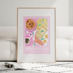 Pink Breakfast Club Print Poster, Coffee Wall Art, Retro Trendy Art Kitchen Prints, Decor Food 2446 - thumbnail 2