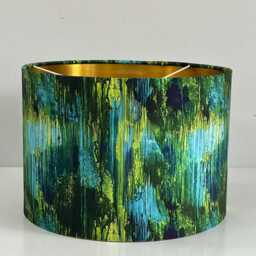 Handmade By Order Luxurious Abstract Blue Yellow Green Water Paint Art Drum Velvet Lamp Shade Pendant Light All Sizes & Shapes - thumbnail 3