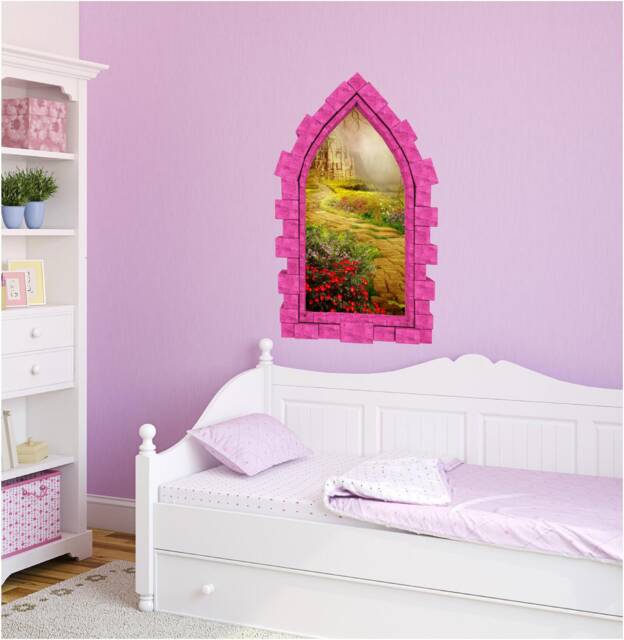 Yellow Brick Road Castle Window Wall Decal Removable 3D Sticker For Kids Bedroom Art Medieval Decor - image 1
