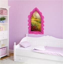 Yellow Brick Road Castle Window Wall Decal Removable 3D Sticker For Kids Bedroom Art Medieval Decor - thumbnail 1