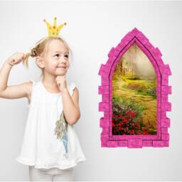Yellow Brick Road Castle Window Wall Decal Removable 3D Sticker For Kids Bedroom Art Medieval Decor - thumbnail 3