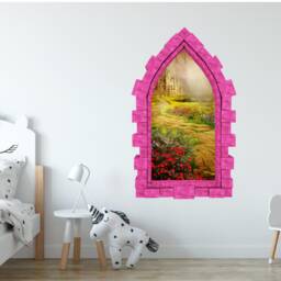 Yellow Brick Road Castle Window Wall Decal Removable 3D Sticker For Kids Bedroom Art Medieval Decor - thumbnail 2