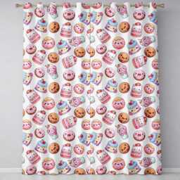 Cute Kawaii Donuts Cakes Desserts Light Grey Background Seamless Pattern Readymade Eyelet Ring Top Thermal 100% Blackout Curtains - thumbnail 2