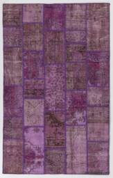 Handmade Turkish Patchwork Rug Purple Wool, 5' X 8' - thumbnail 1