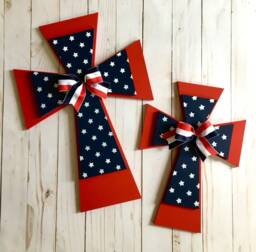Patriotic Wooden Cross - 4Th Of July Decoration Red White & Blue Wall Summer Decor Gift From Wedding - thumbnail 1