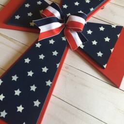Patriotic Wooden Cross - 4Th Of July Decoration Red White & Blue Wall Summer Decor Gift From Wedding - thumbnail 3