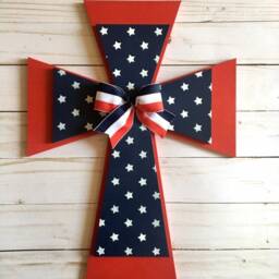 Patriotic Wooden Cross - 4Th Of July Decoration Red White & Blue Wall Summer Decor Gift From Wedding - thumbnail 2