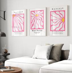 Henri Matisse Set Of 3 Pink Flower Portrait Prints, Abstract Hippy Colours, Boho, Modern, Gallery Wall Art, Living Room/Bedroom Decor - thumbnail 1