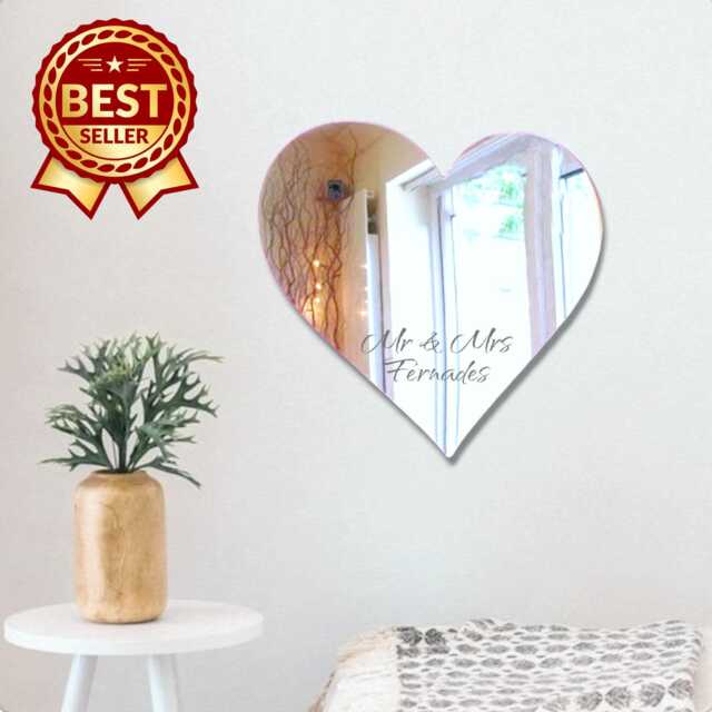 Heart Acrylic Mirror Wall Art Personalized Engraving Options - image 1
