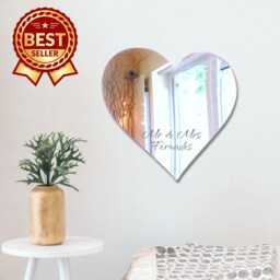Heart Acrylic Mirror Wall Art Personalized Engraving Options - thumbnail 1
