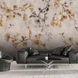 Ginkgo Leaf Wallpaper, Bird Branch Wall Mural, Chinese Style, Peel & Stick - thumbnail 2