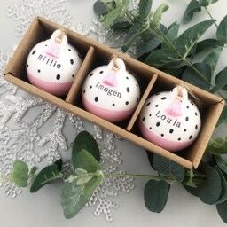 Hand Painted Personalised Dusky Pink Dalmatian Ceramic Bauble, Tassel Round Bauble - thumbnail 3