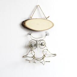 Metal Wire Owl Sculpture Entrance Driftwood Sign Personalized - thumbnail 4