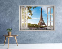 Eiffel Tower Paris View Window 3D Wall Decal Art Removable Wallpaper Mural Sticker Vinyl Home Decor - thumbnail 1