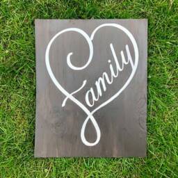 Family Sign, Rustic Wood Farmhouse Wall Hanging, Bride & Groom Wedding Gift, Wooden Heart Plaque, Housewarming Photo Props - thumbnail 2