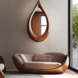 Asymmetrical Wooden Wall Mirror With Organic Frame, Handmade For Living Room Decoration - thumbnail 2