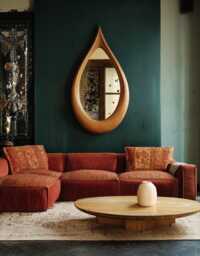 Asymmetrical Wooden Wall Mirror With Organic Frame, Handmade For Living Room Decoration