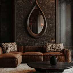 Asymmetrical Wooden Wall Mirror With Organic Frame, Handmade For Living Room Decoration - thumbnail 3