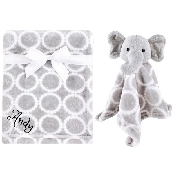 Personalized Elephant Blanket & Security Blanket Set For Baby-Free Shipping-Custom Monogram Name Embroidered Gift-Blankie /Newborn /Snuggler - image 1