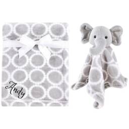 Personalized Elephant Blanket & Security Blanket Set For Baby-Free Shipping-Custom Monogram Name Embroidered Gift-Blankie /Newborn /Snuggler - thumbnail 1
